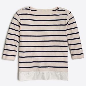 Girls' three-quarter sleeve striped ruffle-hem T-s